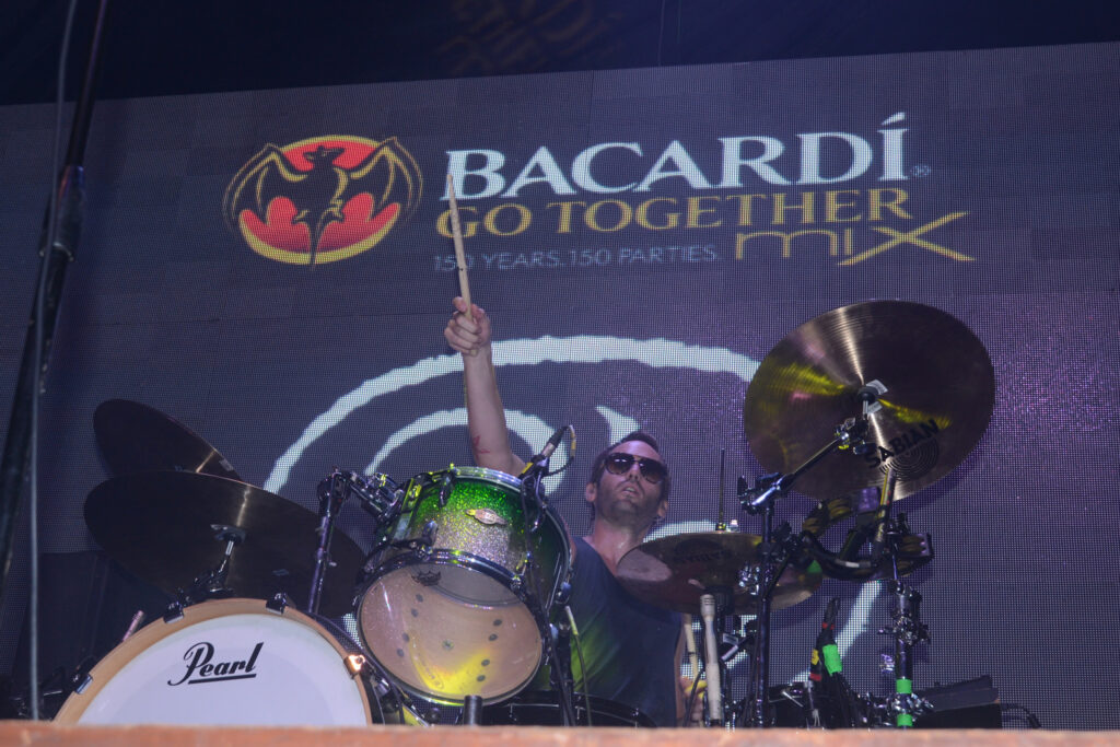 Brad Hargreaves the drummer performs his solo act at Bacardi Go Together Mix event at Hard Rock Cafe Mumbai